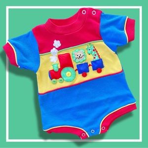 Vintage Joggles Colour Block Train Romper - 6/9m - EVC